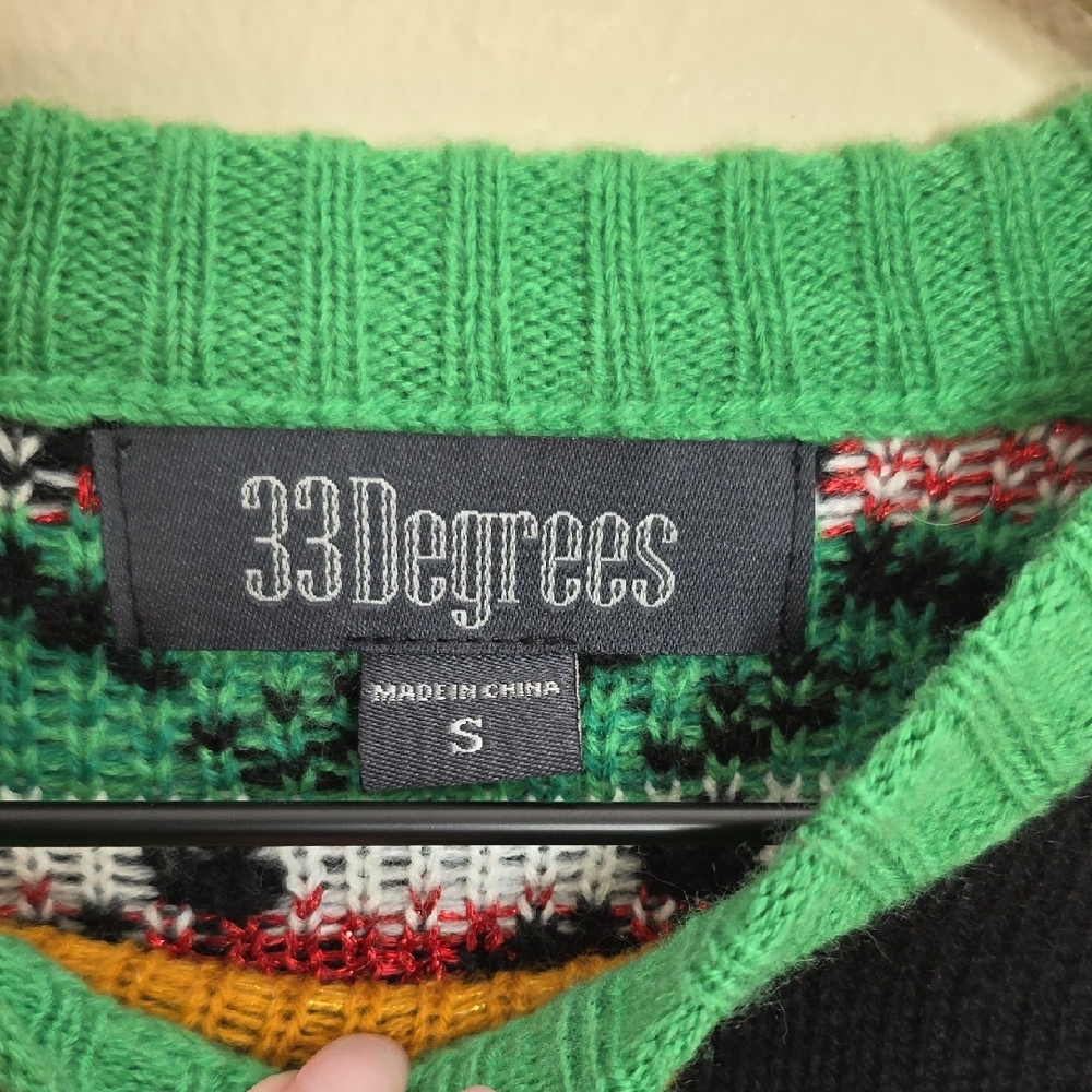 33 Degrees Ugly Christmas Sweater Unisex Small Black Green Holiday Knit Pullover - Picture 4 of 6